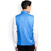 Kokal Royal Blue Men's Jute Waistcoat | Modi Jacket | Nehru Jacket for Men Stylish Bandhgala Sleeveless Regular Fit for Festive, Casual, or Occasional (Size-L)-thumb1