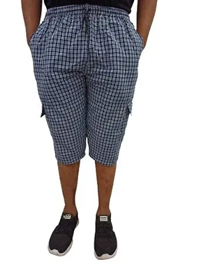 Men's Cotton Checkered Printed 3/4 Capri, Shorts