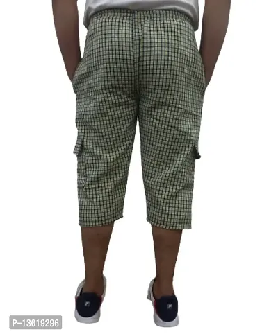 Men's Cotton Checkered Printed Three Fourth Capri Shorts (XX-Large, Red : Blue : Green)-thumb2