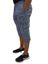 Men's Cotton Checkered Printed 3/4 Capri, Shorts Color Blue- Size-XL-thumb2