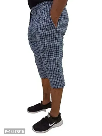 Men's Cotton Checkered Printed 3/4 Capri, Shorts Color Blue- Size-XL-thumb3