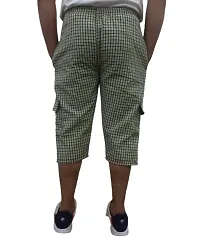 Generic Men's Cotton Checkered Printed Three Fourth Capri Shorts, Colors (Green XXL,Size )-thumb1