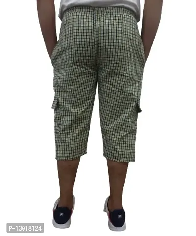Generic Men's Cotton Checkered Printed Three Fourth Capri Shorts, Colors (Green XXL,Size )-thumb2