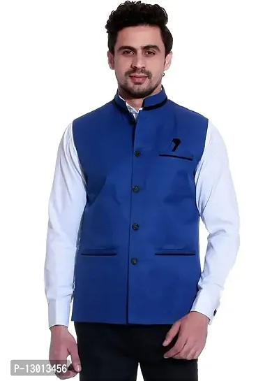 Kokal Jute Blue Nehru Jacket Size-L-thumb0