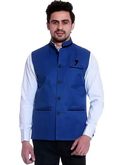 Kokal Jute Blue Nehru Jacket