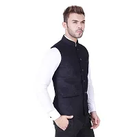 Kokal Black Men's Jute Waistcoat | Modi Jacket | Nehru Jacket for Men Stylish Bandhgala Sleeveless Regular Fit for Festive, Casual, or Occasional (Size-S)-thumb2