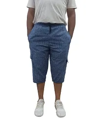 Men's Cotton Checkered Printed Three Fourth Capri Shorts (XL, Red : Blue : Yellow)-thumb3