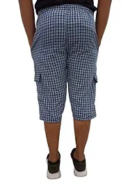 Men's Cotton Checkered Printed 3/4 Capri, Shorts Color Blue- Size-XL-thumb1