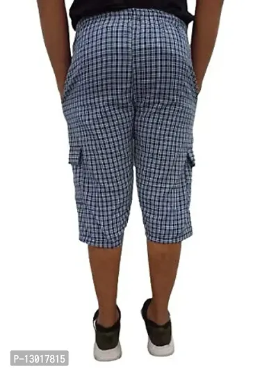 Men's Cotton Checkered Printed 3/4 Capri, Shorts Color Blue- Size-XL-thumb2