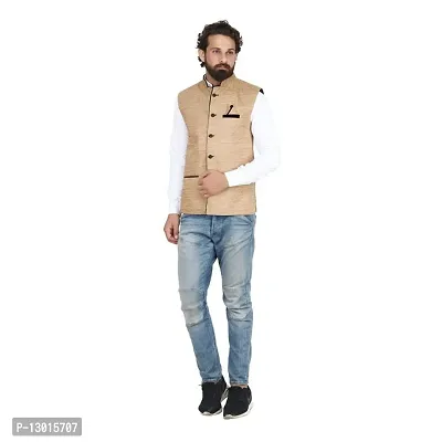 Kokal Beige Jute Nehru Jacket,Size-S-thumb4