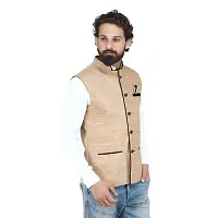 Kokal Beige Jute Nehru Jacket,Size-S-thumb2