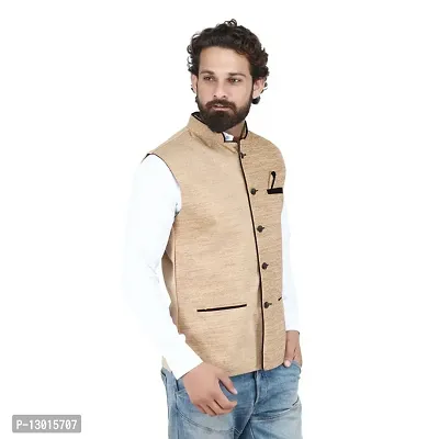 Kokal Beige Jute Nehru Jacket,Size-S-thumb3