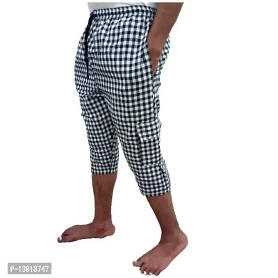 Men's Cotton Checkered Printed 3/4 Capri, Shorts, Red- Pack-of -1 (2XL, Black)-thumb3
