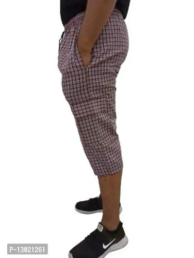 Men's Cotton Checkered Printed 3/4 Capri, Shorts,Red,Blue, Size-XL (Pack-of -2) Regular Fit-thumb3