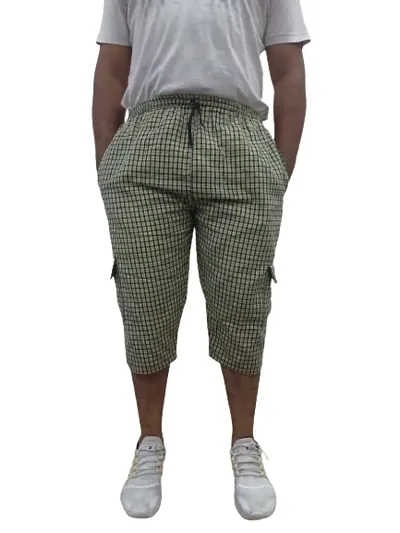 Men's Cotton Checkered Printed Three Fourth Capri Shorts