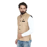 Kokal Beige Jute Nehru Jacket,Size-S-thumb1