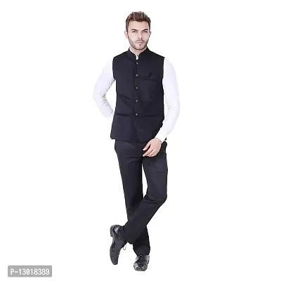 Kokal Black Men's Jute Waistcoat | Modi Jacket | Nehru Jacket for Men Stylish Bandhgala Sleeveless Regular Fit for Festive, Casual, or Occasional (Size-S)-thumb0