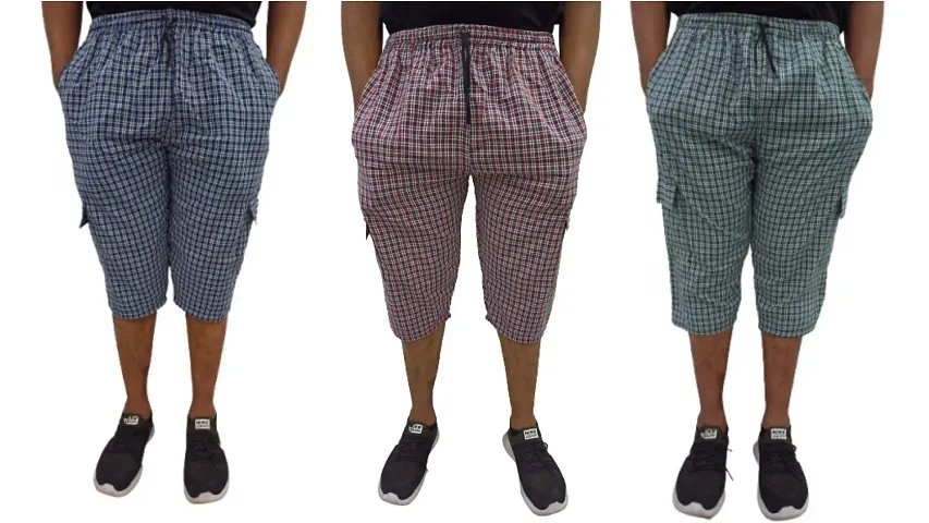 Men's Blend Checkered Capri 3/4th Shorts Pack of 3