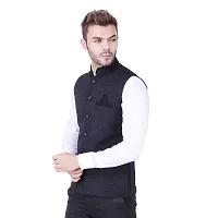 Kokal Black Men's Jute Waistcoat | Modi Jacket | Nehru Jacket for Men Stylish Bandhgala Sleeveless Regular Fit for Festive, Casual, or Occasional (Size-S)-thumb1