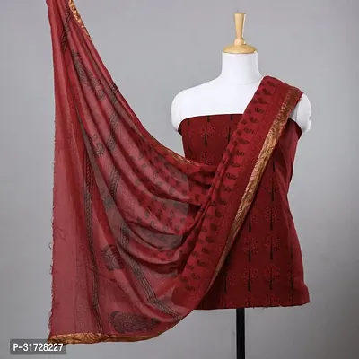 Stylish Maroon Cotton Solid Dress Material with Dupatta For Women-thumb0