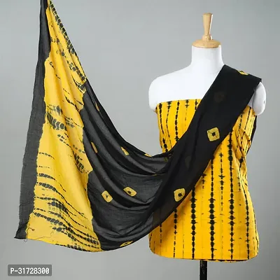 Stylish Yellow Cotton Solid Dress Material with Dupatta For Women