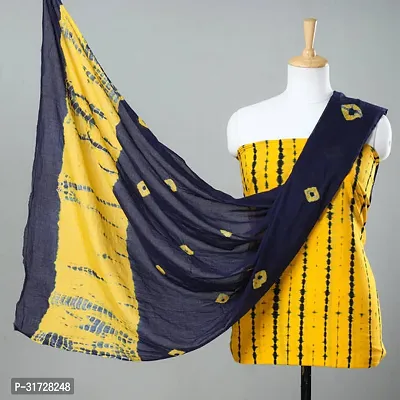 Stylish Yellow Cotton Solid Dress Material with Dupatta For Women