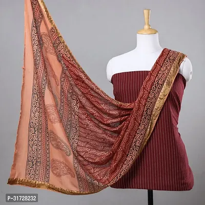 Stylish Maroon Cotton Solid Dress Material with Dupatta For Women-thumb0