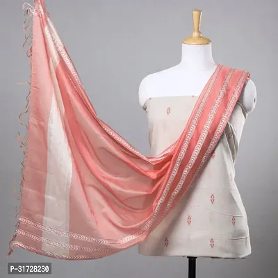 Stylish Grey Cotton Solid Dress Material with Dupatta For Women