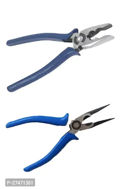 Combination Plier Combo Set With Nose Plier Blue Handles Set Of 2