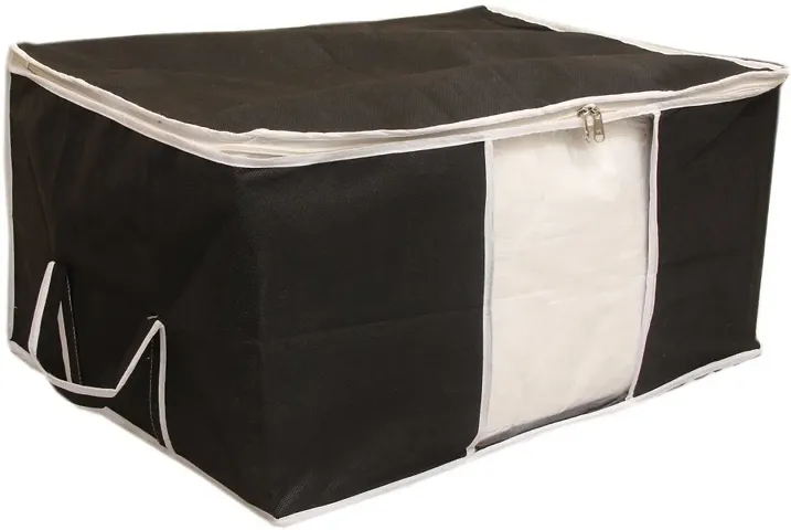Kuber Industries Non Woven Underbed Storage Bag|Large Storage Organiser|Blanket Cover with Transparent Window|Size 65 x 33 x 47 CM (Black)