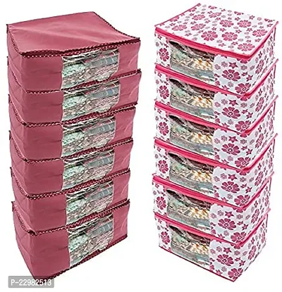 Clothes Organiser For Wardrobe Set With Transparent Window Pink Flower Mahroom Pf M 05 Pack Of12