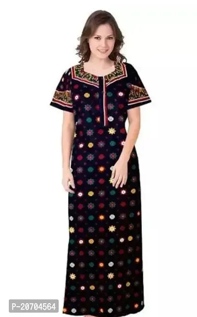 Women Cotton Regular Jaipuri Printed Comfortable Maxi Kaftan Nighties Nightdress-thumb0