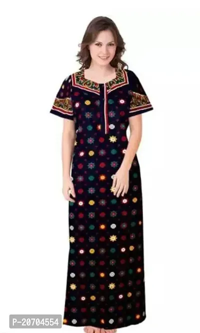 Women Cotton Regular Jaipuri Printed Comfortable Maxi Kaftan Nighties Nightdress-thumb0