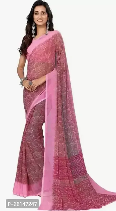 Elegant Pink Printed Georgette Saree with Blouse piece For Women