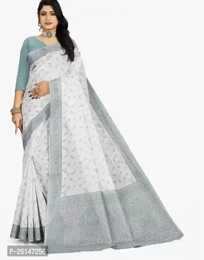 Elegant Grey Printed Georgette Saree with Blouse piece For Women-thumb0