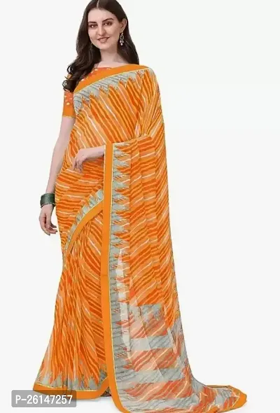 Elegant Orange Printed Georgette Saree with Blouse piece For Women-thumb0
