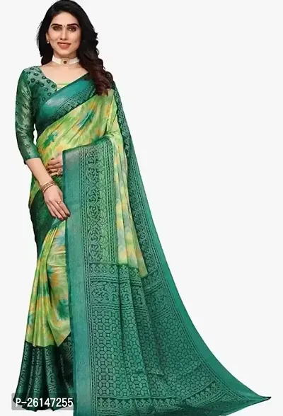 Elegant Olive Printed Georgette Saree with Blouse piece For Women