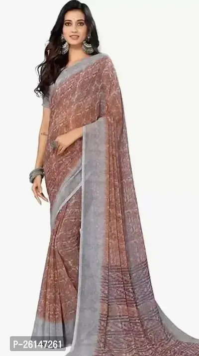 Elegant Grey Printed Georgette Saree with Blouse piece For Women-thumb0