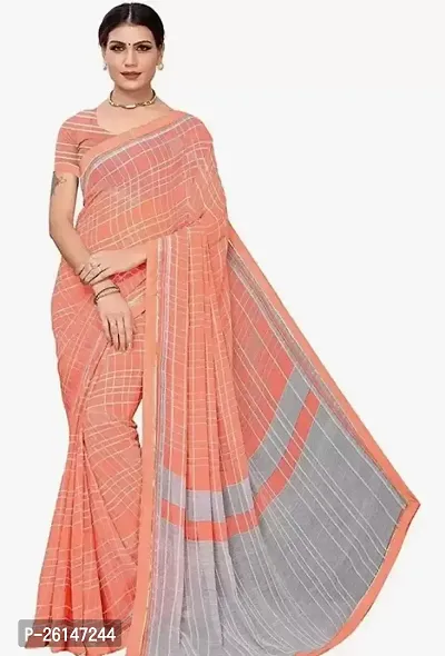 Elegant Peach Printed Georgette Saree with Blouse piece For Women-thumb0