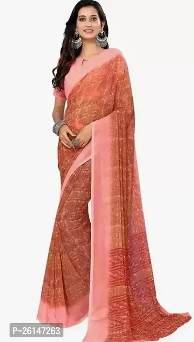 Elegant Peach Printed Georgette Saree with Blouse piece For Women