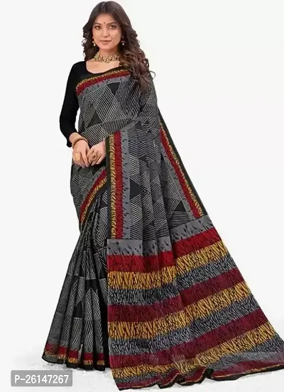 Elegant Grey Printed Georgette Saree with Blouse piece For Women