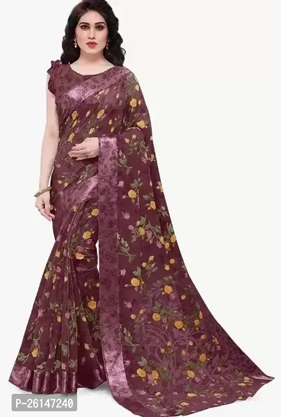 Elegant Brown Printed Georgette Saree with Blouse piece For Women-thumb0