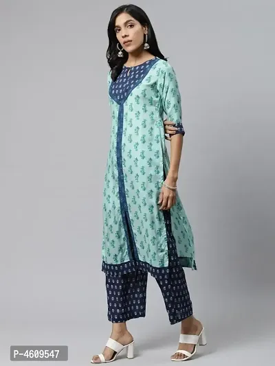 Women Green  Navy Blue Printed Kurta with Palazzo