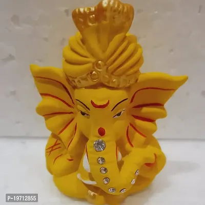 Premium Quality Handmade Polystone Pagdi Nug Ganesha Idol Figurine For Car Dashboard, Cute Stone Beaded Showpiece Statue Of Lord Ganpati For Home And Office Decor, Red