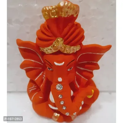 Premium Quality Handmade Polystone Pagdi Nug Ganesha Idol Figurine For Car Dashboard, Cute Stone Beaded Showpiece Statue Of Lord Ganpati For Home And Office Decor, Red