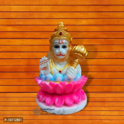 Premium Quality Marble Hanuman Ji Ki Murti In Blessing Posture With Gada Sitting Lord Balaji Bajrangbali Sankat Mochan Bhagwan Idol For Temple Car Dashboard Home Decor Statue Gift-thumb0