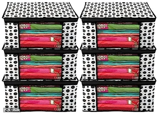 Sway Zone Polka Dots Printed Cloth Organiser Storage Bag, Non-Woven Wardrobe Clothing Covers with Zip | Multicolor | Pack of 6