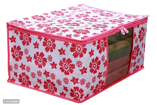 Printed Non-Woven Saree Cover | Cloth Storage | Organizer With Transparent Window | Saree Covers For Storage|aree Packing Covers For Wedding (Pink  White)-thumb4