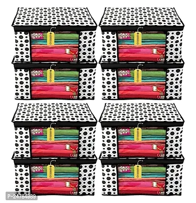 Sway Zone Polka Dots Printed Cloth Organiser Storage Bag, Non-Woven Wardrobe Clothing Covers with Zip | Multicolor | Pack of 8