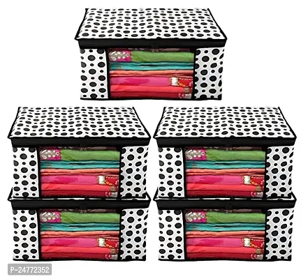 Sway Zone Polka Dots Printed Cloth Organiser Storage Bag, Non-Woven Wardrobe Clothing Covers with Zip | Multicolor | Pack of 5